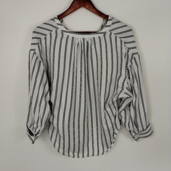 Joie 100% Silk V Neck Blouse Size XS Striped White Black Classic Workcore - Picture 9 of 11